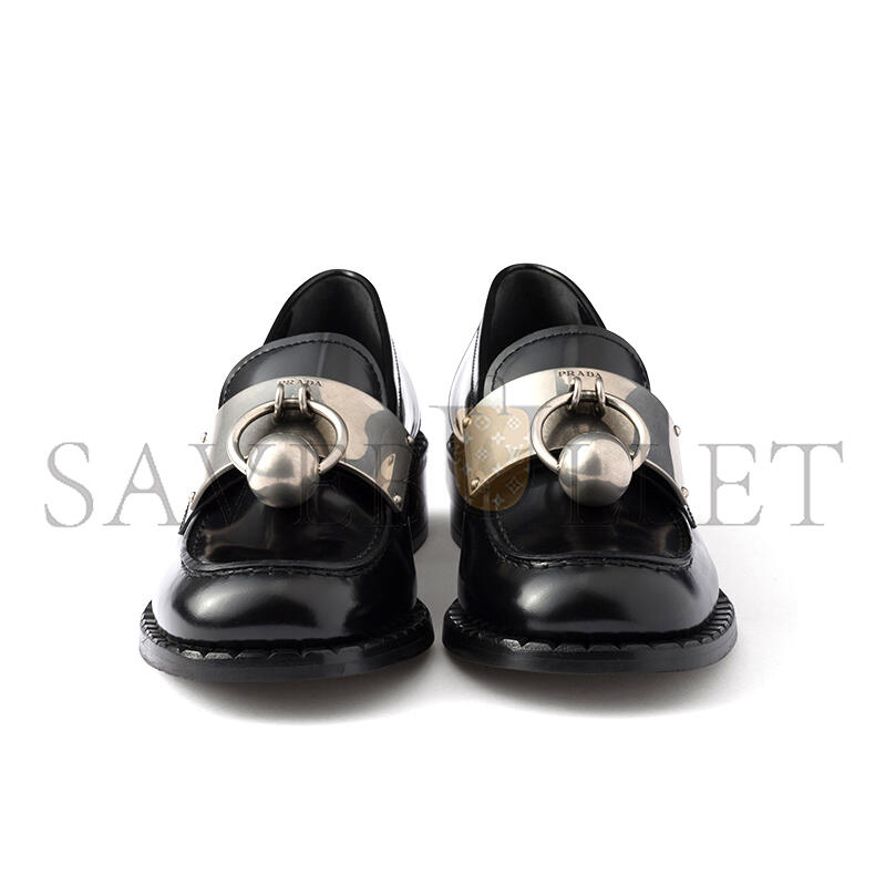 PRADA BRUSHED LEATHER LOAFERS WITH METAL DETAILS 1D981N PRADA BRUSHED LEATHER LOAFERS WITH METAL DETAILS 1D981N